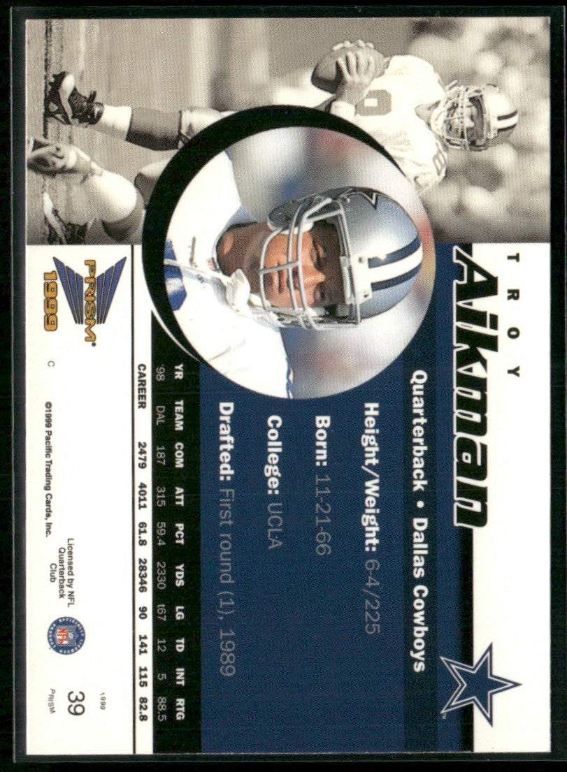 Troy Aikman 1999 Pacific Prism #39 Dallas Cowboys