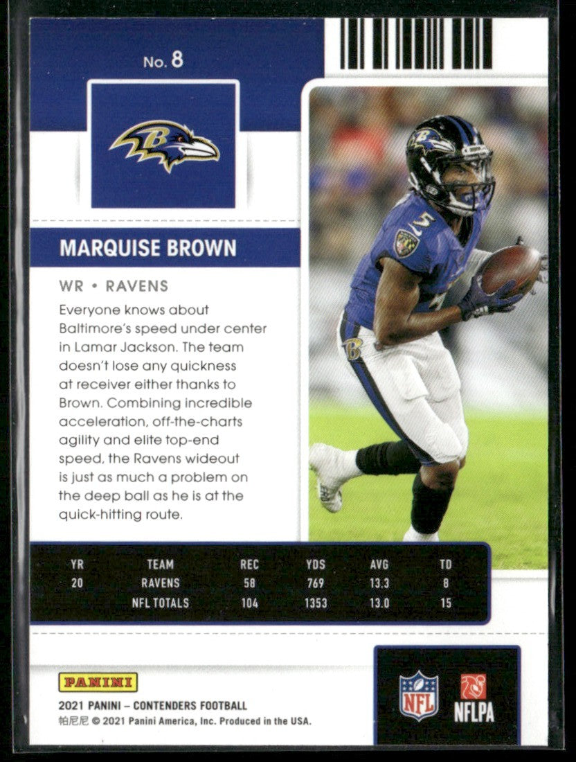 Marquise Brown 2021 Panini Contenders Playoff Ticket /199 #8 Baltimore Ravens
