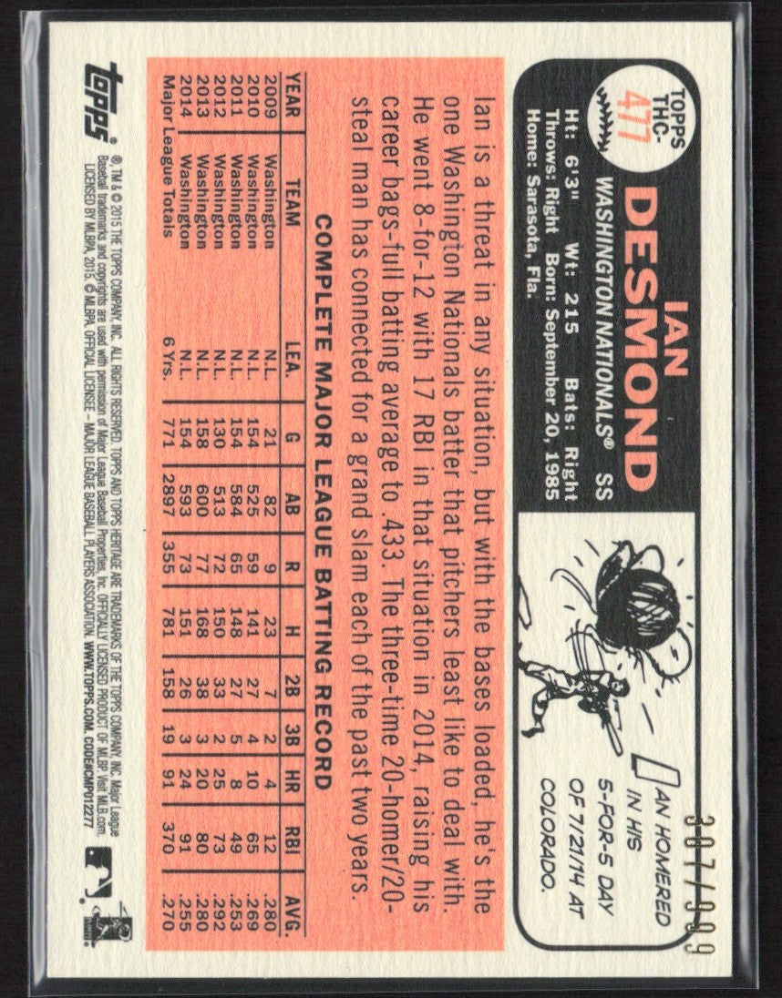 Ian Desmond 2015 Topps Heritage Chrome /999 #THC-477 Washington Nationals