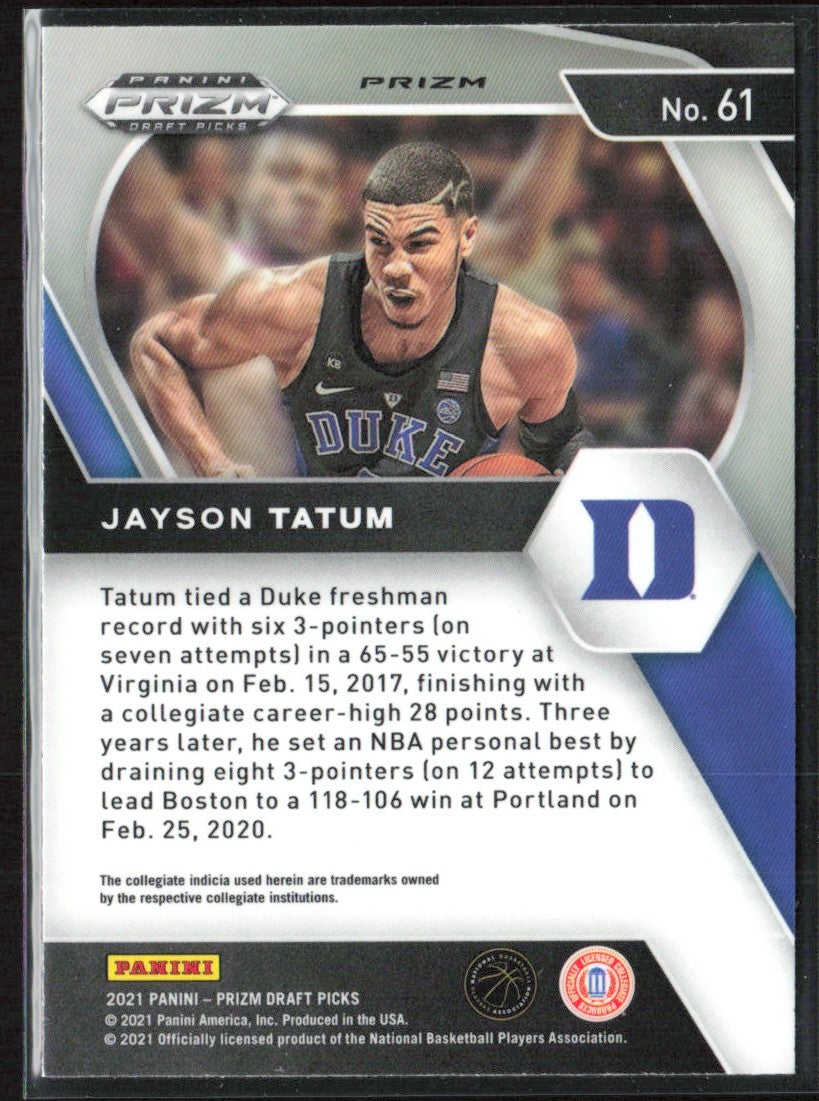 Jayson Tatum 2021 Panini Prizm Draft Picks Orange Ice #61 Duke Blue Devils