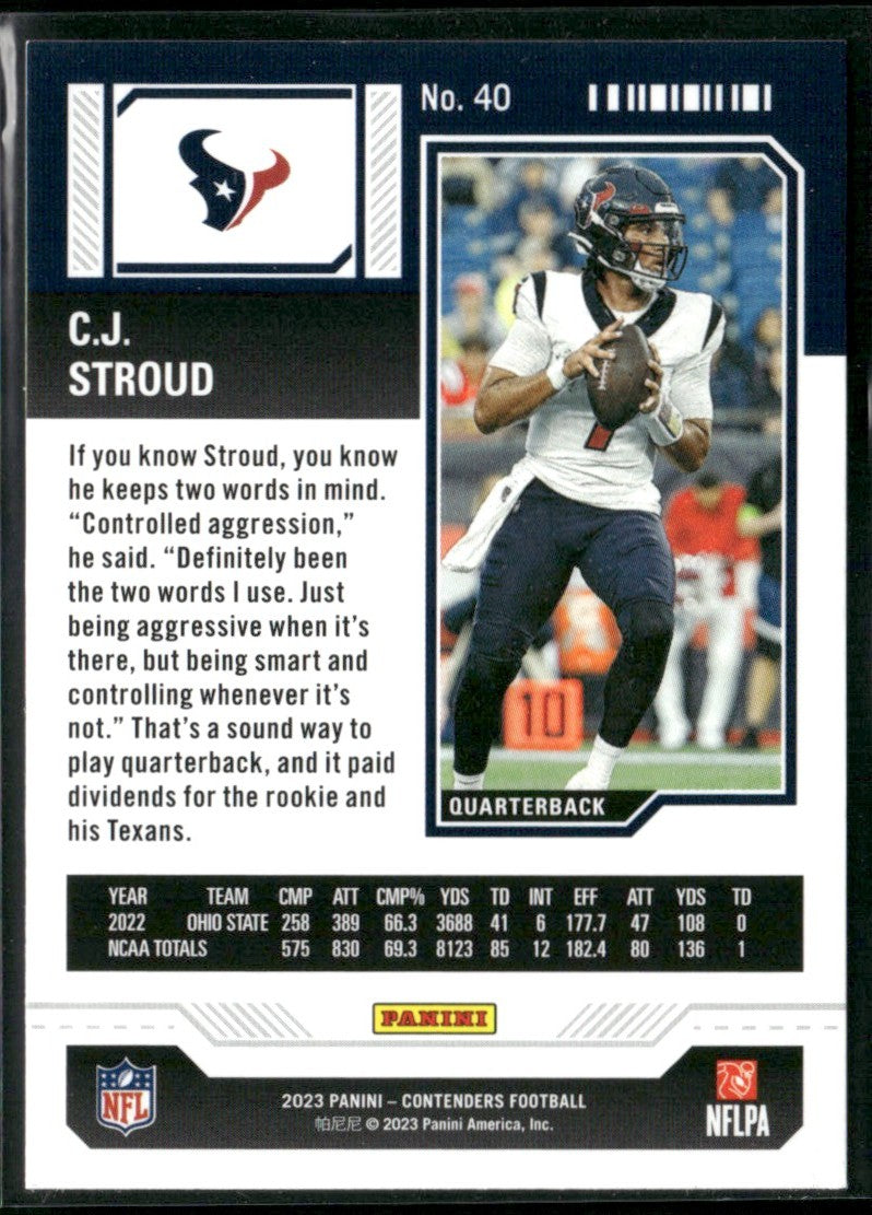 C.J. Stroud 2023 Panini Contenders Season Ticket RC #40 Houston Texans