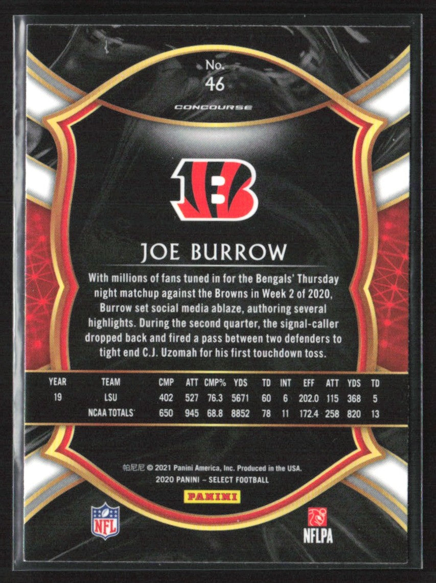 Joe Burrow 2020 Panini Select Concourse RC #46 Cincinnati Bengals