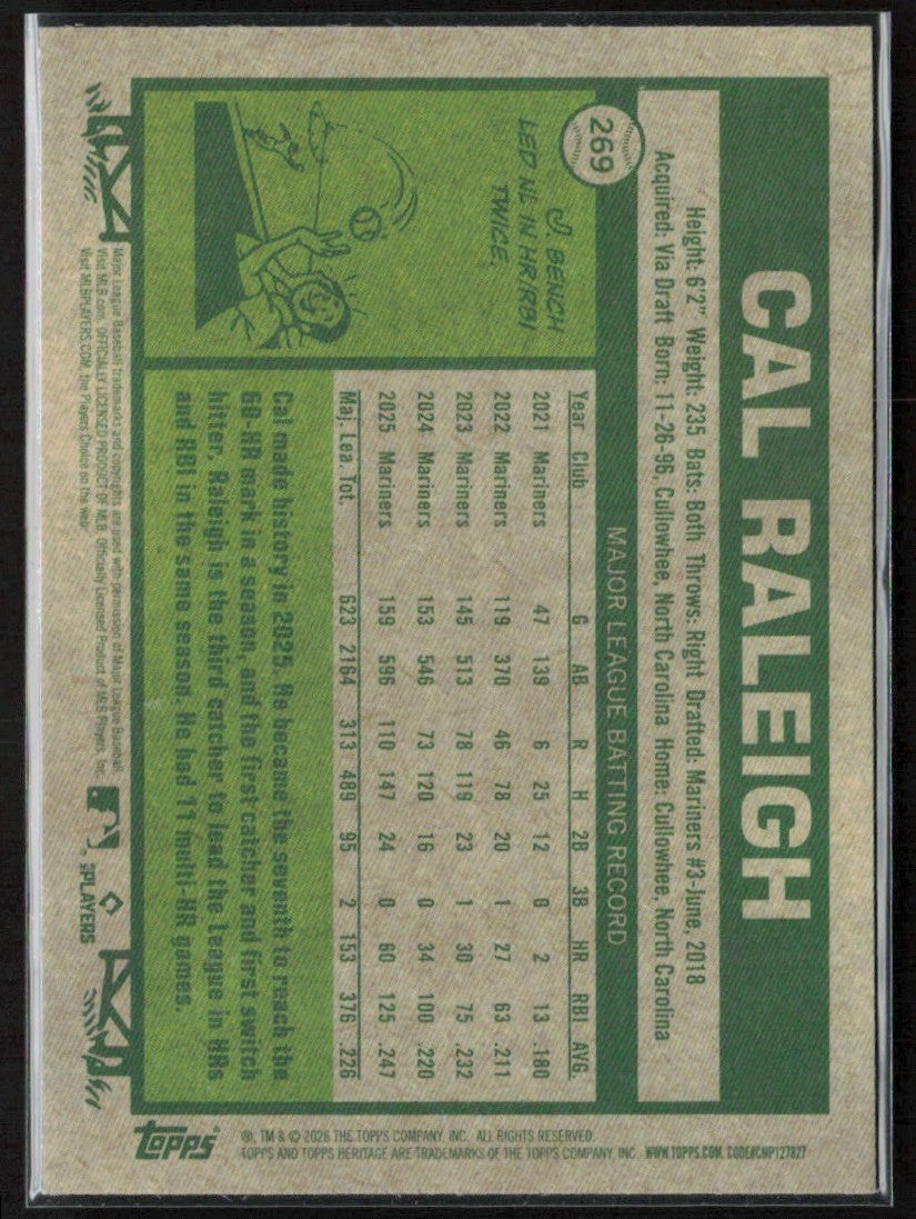 Cal Raleigh 2026 Topps Heritage Blue Sparkle #269 Seattle Mariners