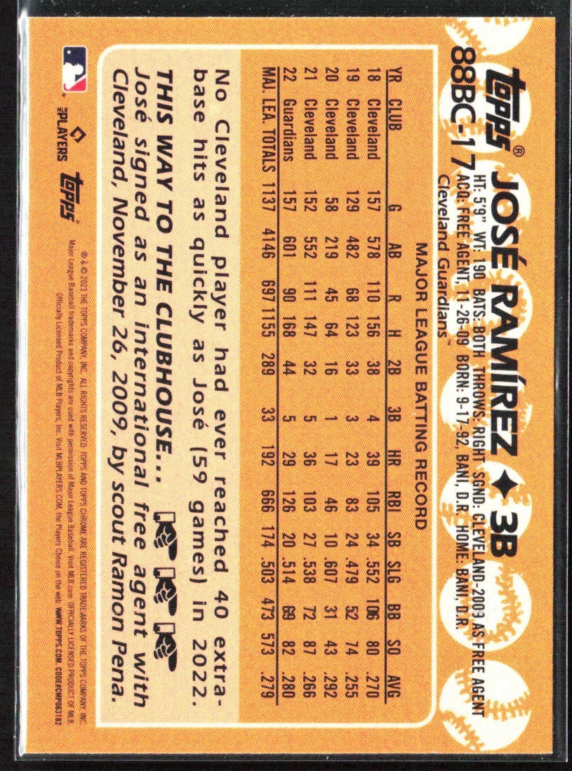 Jose Ramirez 2023 Topps Chrome 1988 Design #88BC-17 Cleveland Guardians