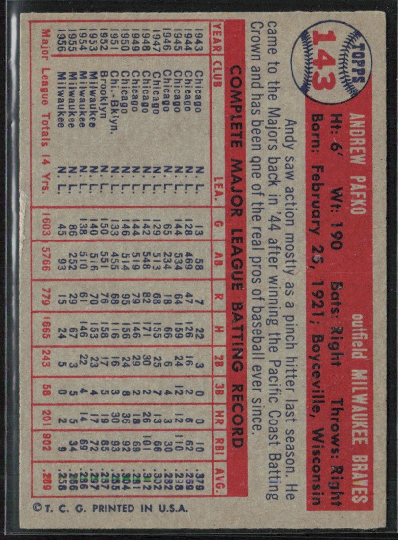 Andy Pafko 1957 Topps #143 Milwaukee Braves