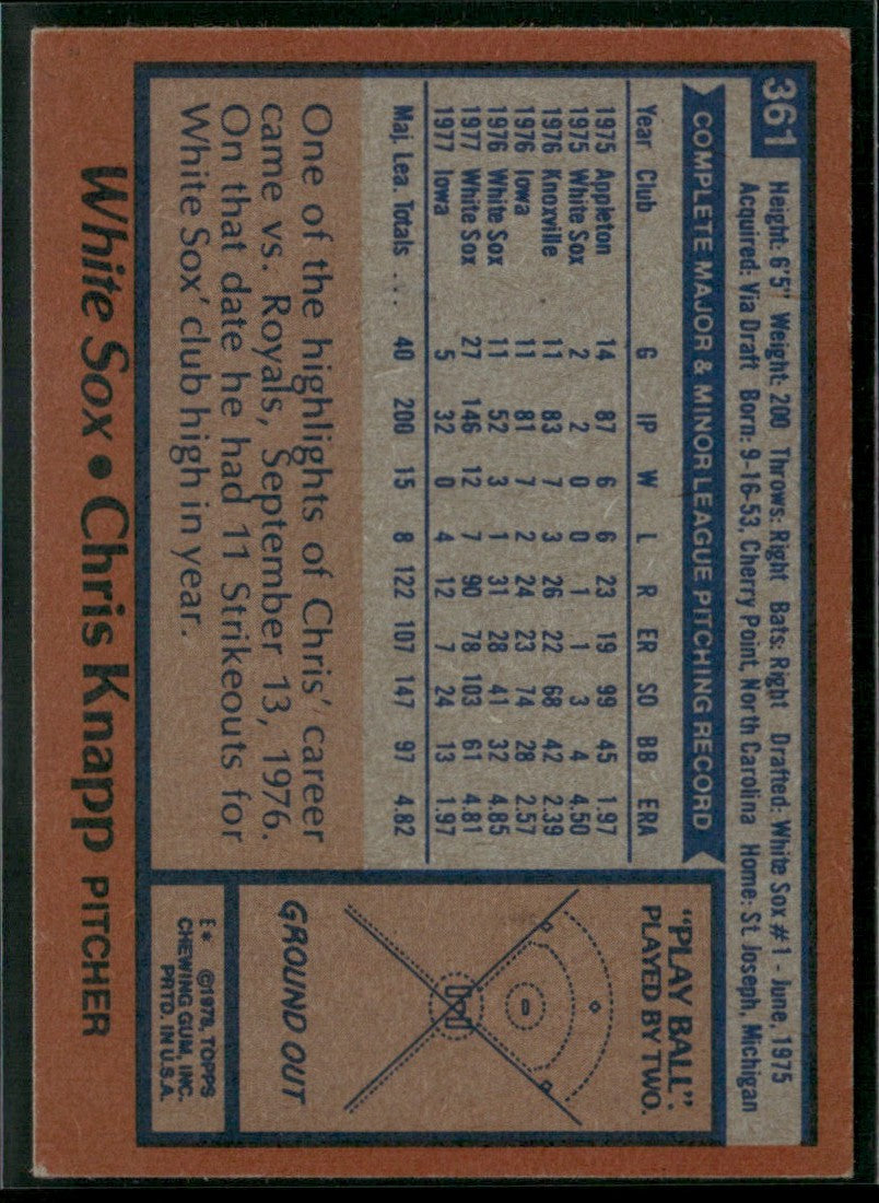 Chris Knapp 1978 Topps #361 Chicago White Sox