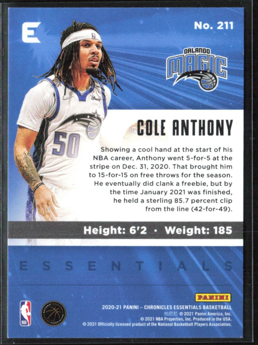 Cole Anthony 2020 Panini Chronicles Blue RC /99 #211 Orlando Magic