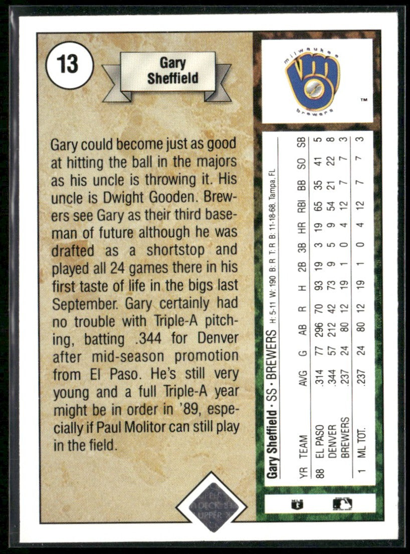 Gary Sheffield 1989 Upper Deck RC #13 Milwaukee Brewers