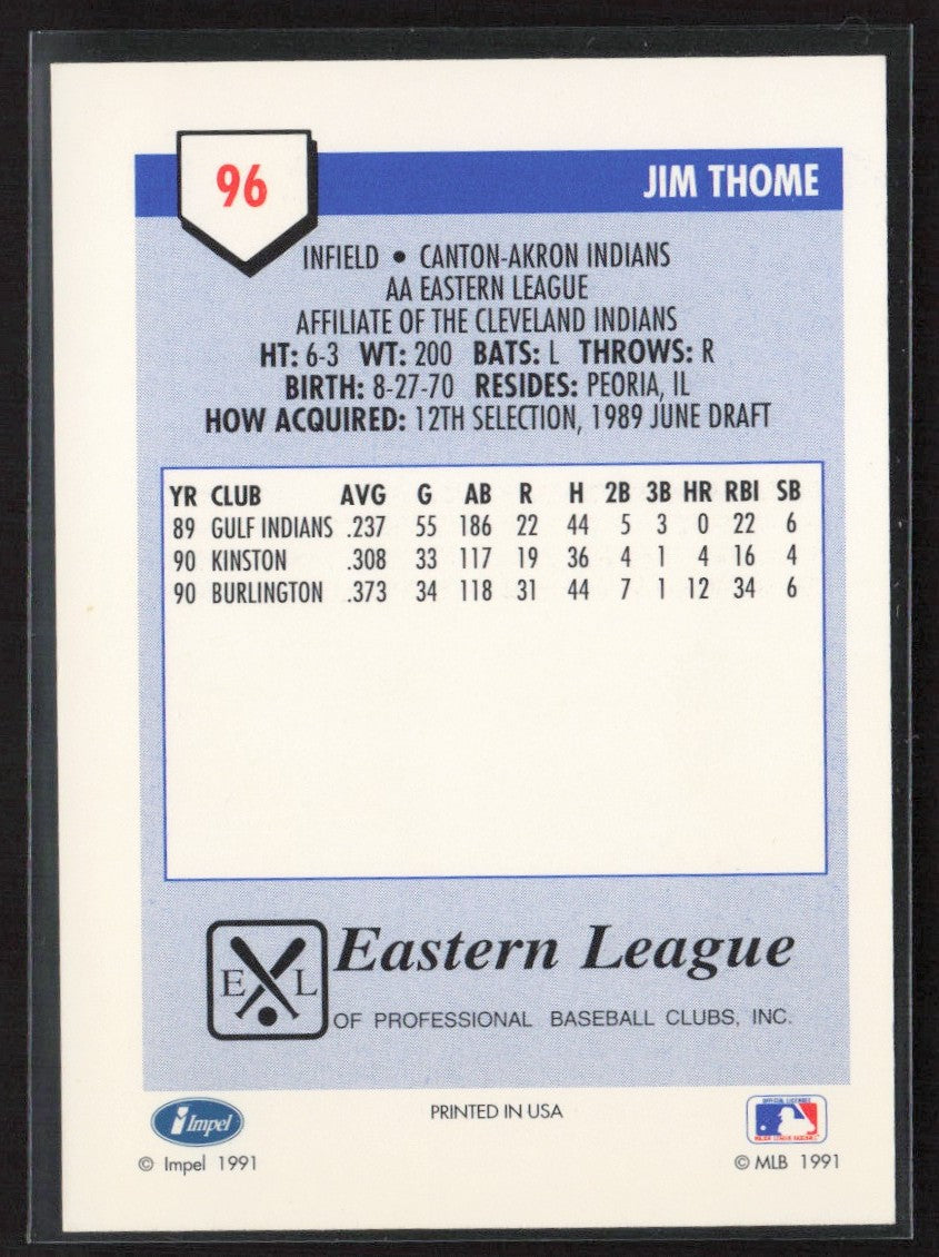 Jim Thome 1991 Line Drive Pre-Rookie AA #96 Canton-Akron Indians
