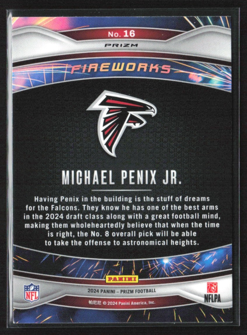 Michael Penix Jr. 2024 Panini Prizm Fireworks Green Ice RC #16 Atlanta Falcons
