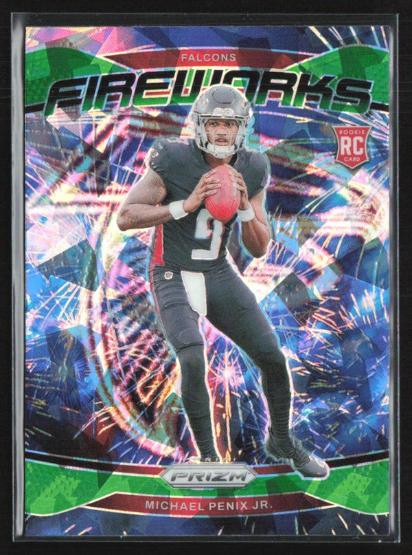 Michael Penix Jr. 2024 Panini Prizm Fireworks Green Ice RC #16 Atlanta Falcons