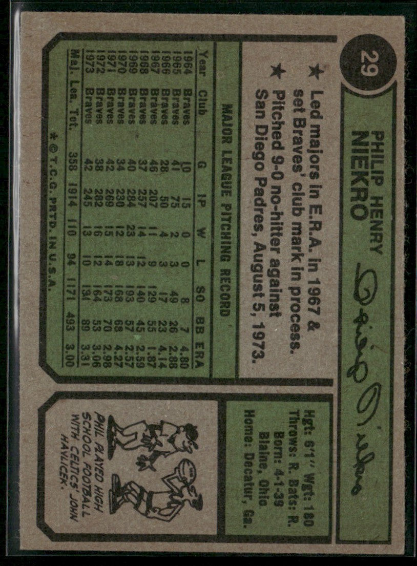 Phil Niekro 1974 Topps #29 Atlanta Braves