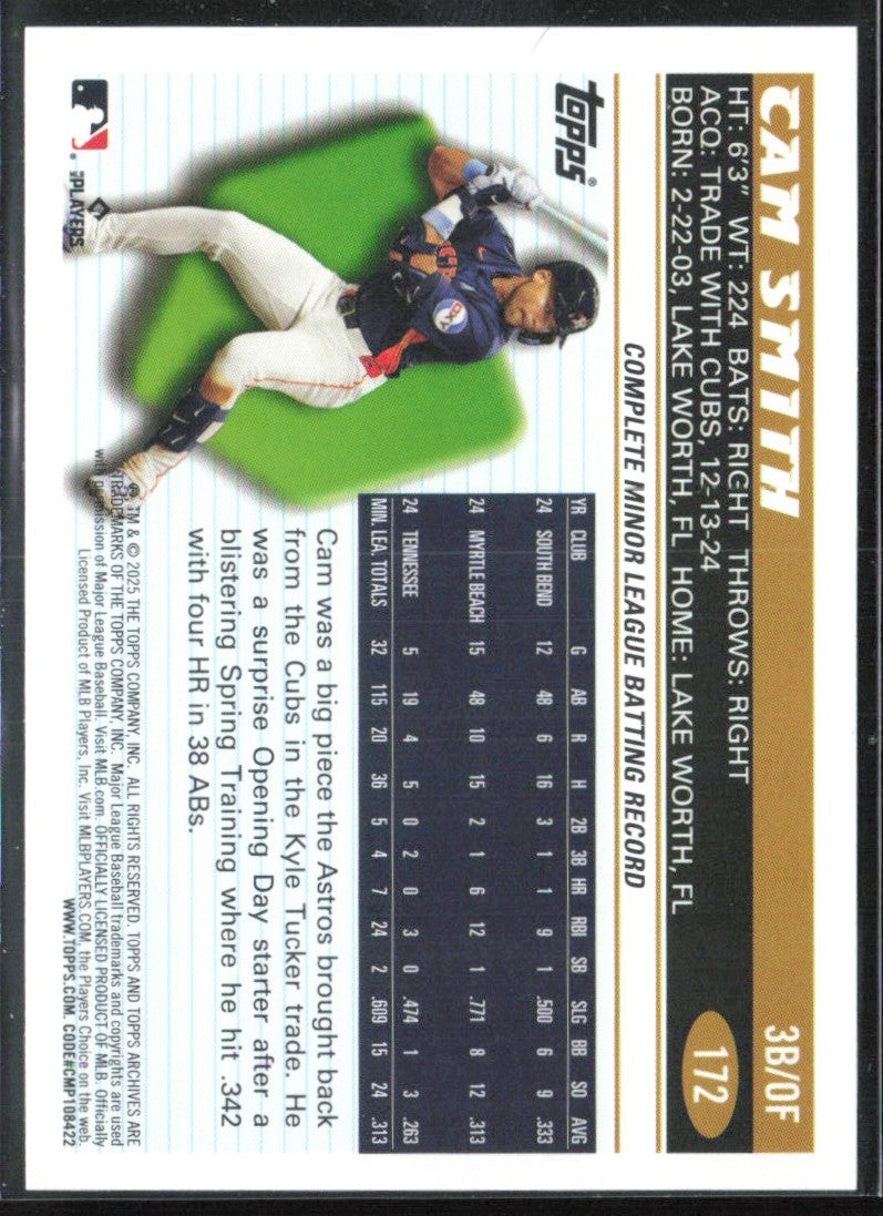 Cam Smith 2025 Topps Archives RC #172 Houston Astros