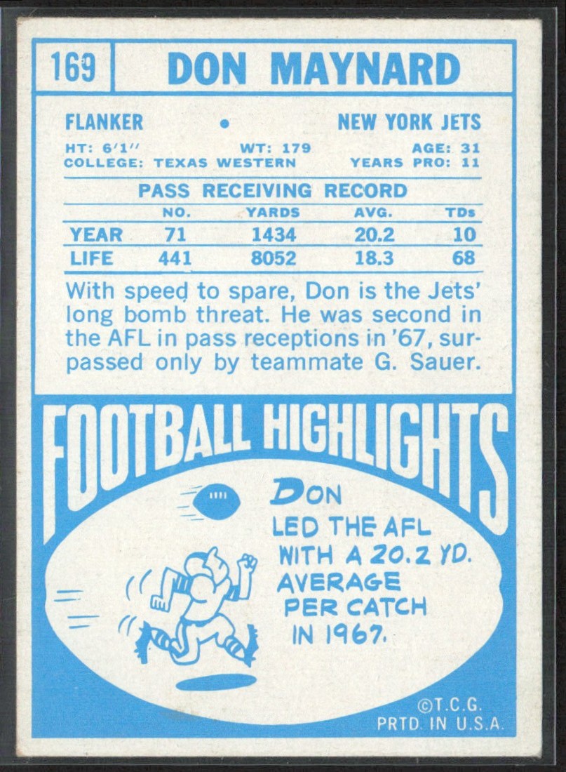 Don Maynard 1968 Topps #169 New York Jets