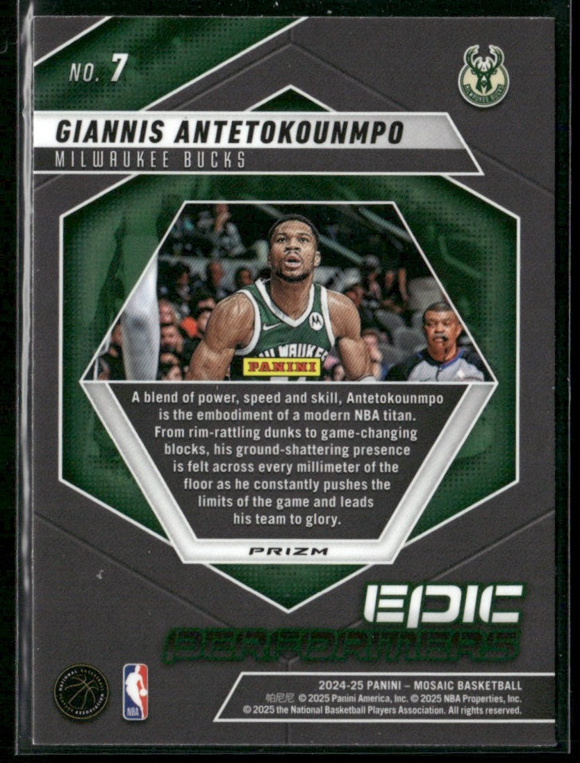Giannis Antetokounmpo 2024 Panini Mosaic Epic Performers Silver Prizm #7