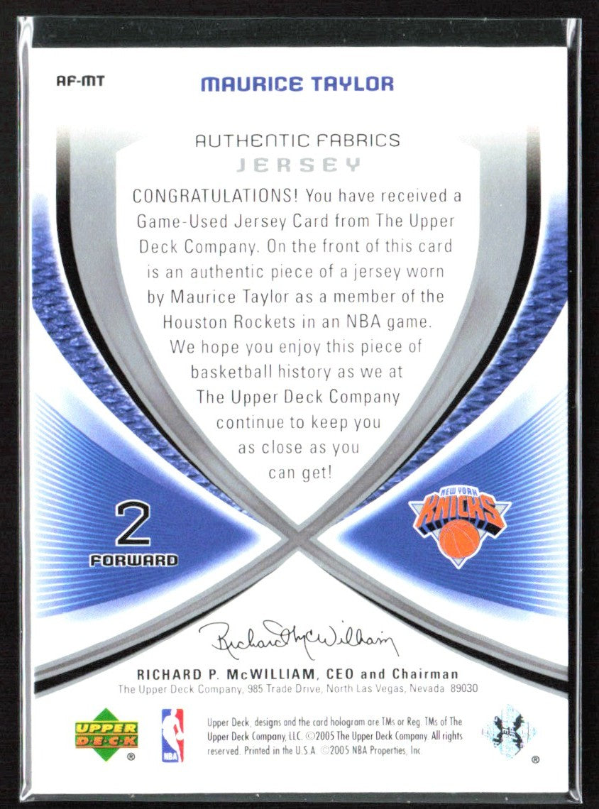 Maurice Taylor 2005 SP Game Used Authentic Fabrics Jersey #AF-MT New York Knicks