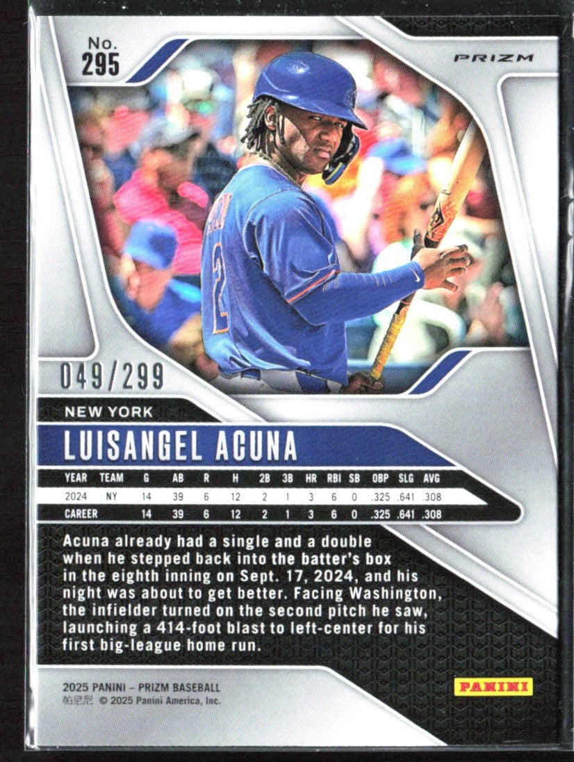 Luisangel Acuna 2025 Panini Prizm Red RC /299 #295 New York Mets