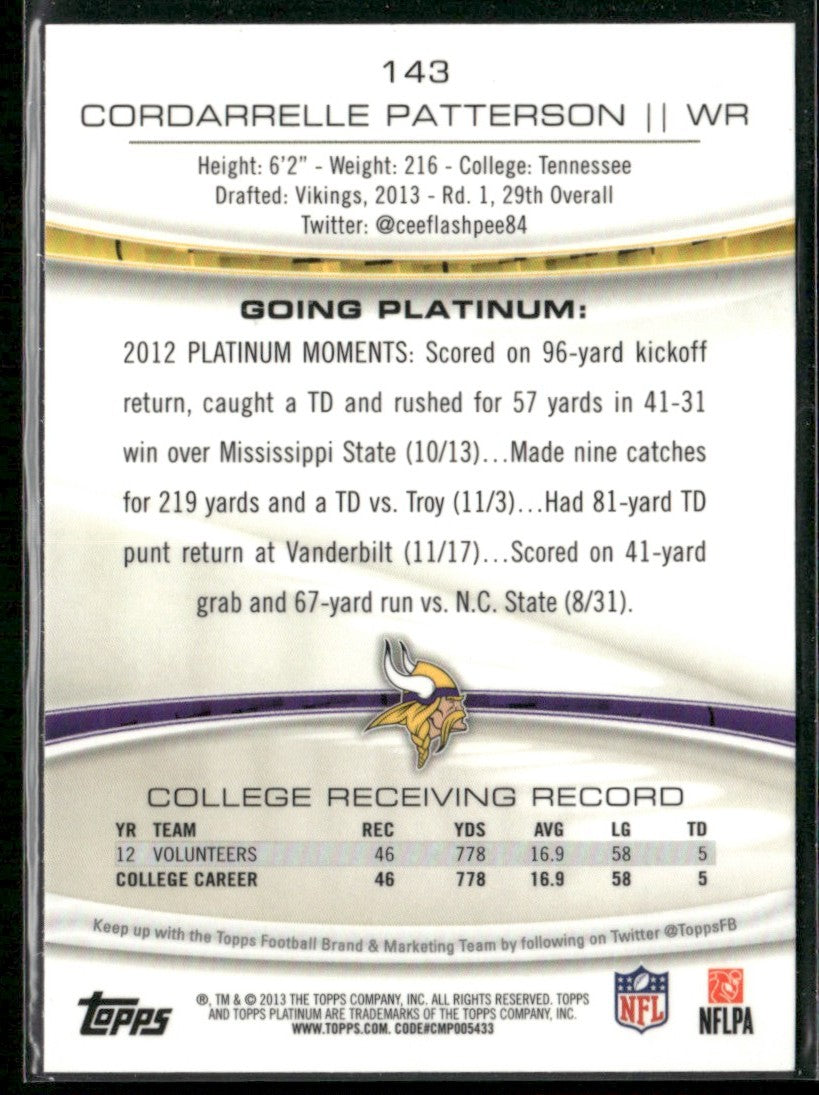 Cordarrelle Patterson 2013 Topps Platinum Orange Refractor RC #143