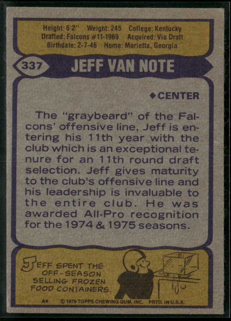 Jeff Van Note 1979 Topps #337 Atlanta Falcons
