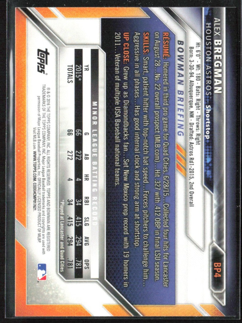 Alex Bregman 2016 Bowman Prospects #BP4 Houston Astros