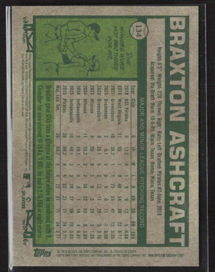 Braxton Ashcraft 2026 Topps Heritage Chrome #134 Pittsburgh Pirates
