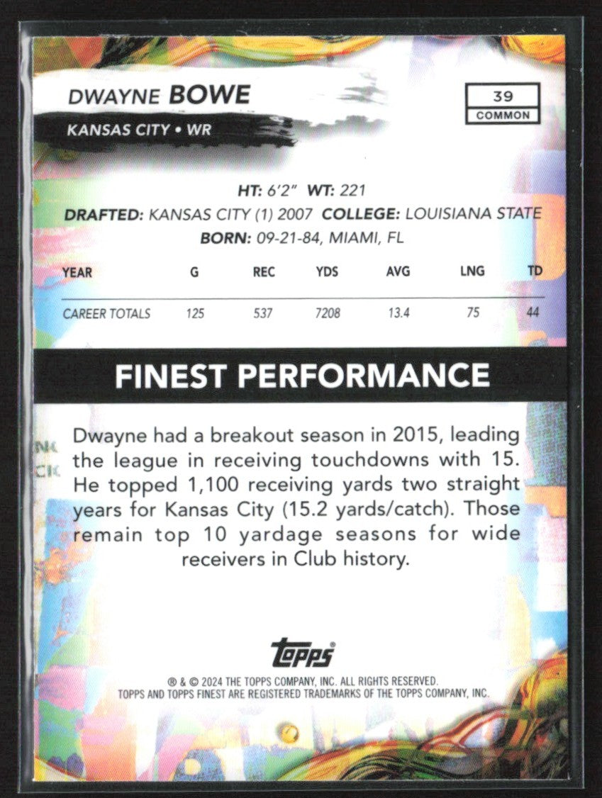 Dwayne Bowe 2024 Topps Finest Sky Blue Refractor /325 #39 Kansas City Chiefs