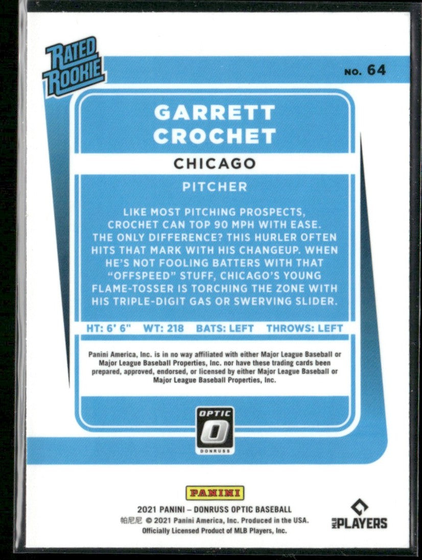 Garrett Crochet 2021 Donruss Optic RC #64 Chicago White Sox