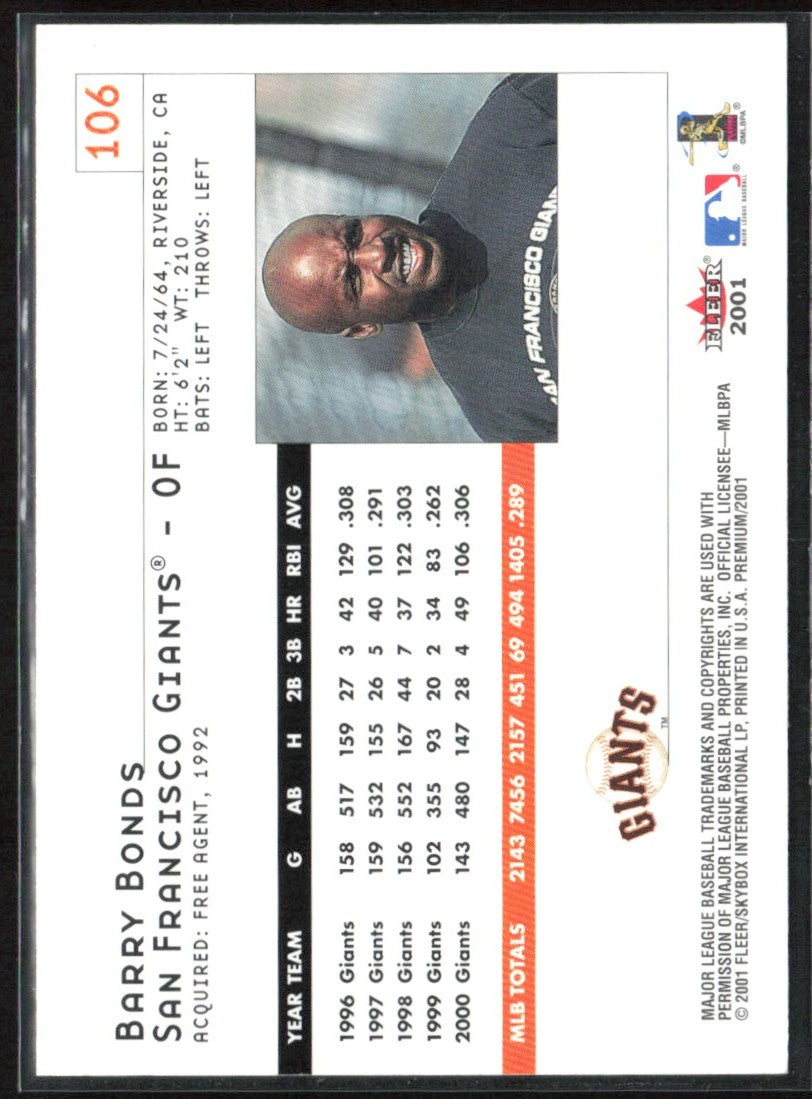 Barry Bonds 2001 Fleer Premium #106 San Francisco Giants
