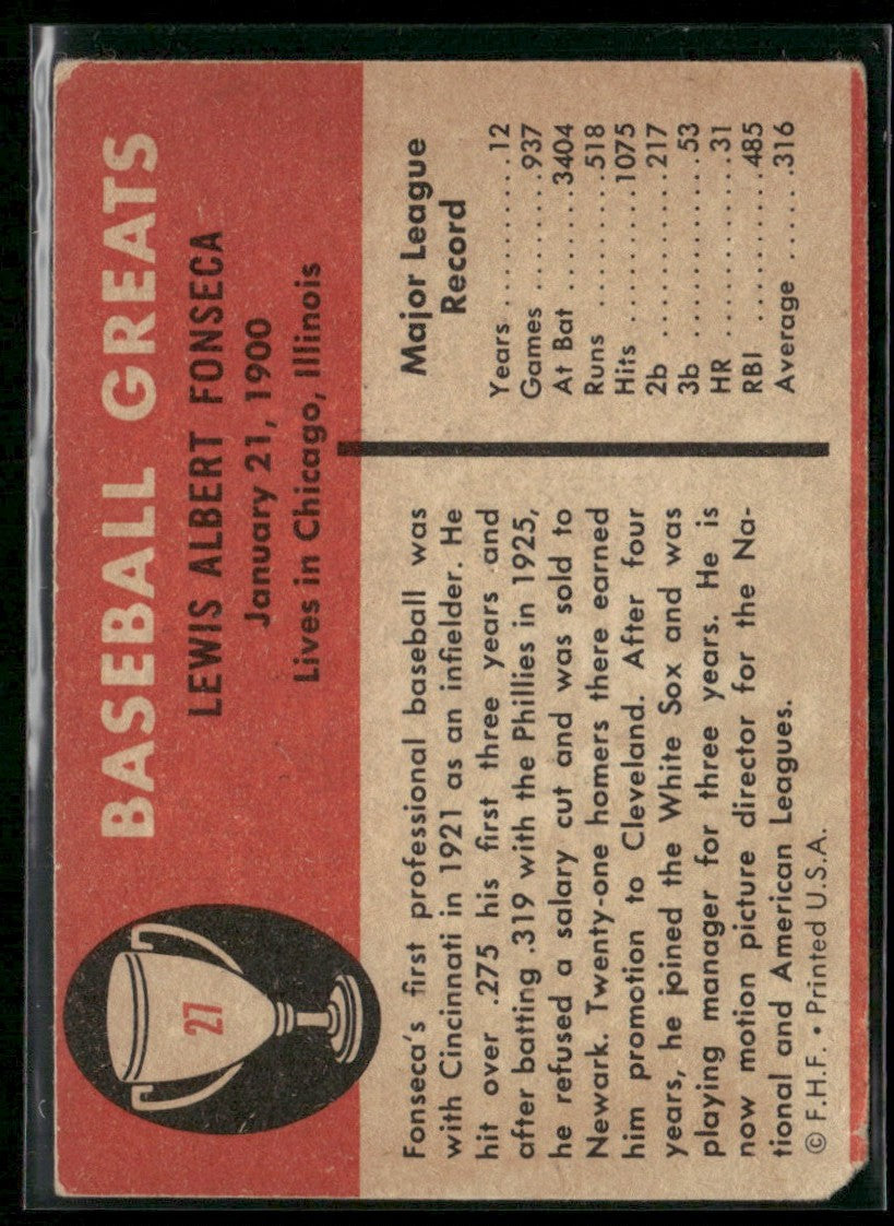 Lew Fonseca 1961 Fleer Baseball Greats #27 Cleveland Indians