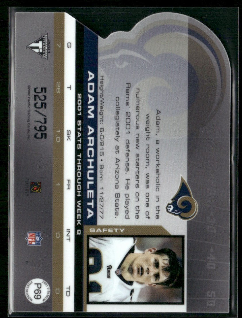 Adam Archuleta 2001 Pacific Titanium Post Season RC /795 #P69 St. Louis Rams
