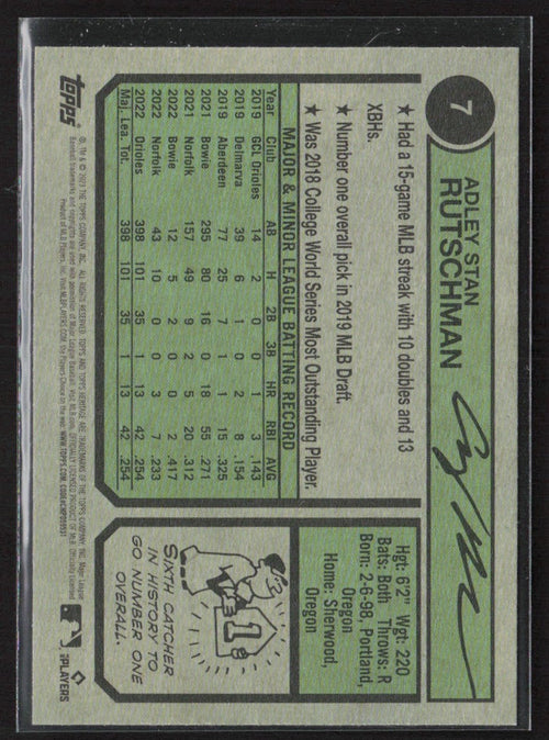 Adley Rutschman 2023 Topps Heritage RC #7 Baltimore Orioles