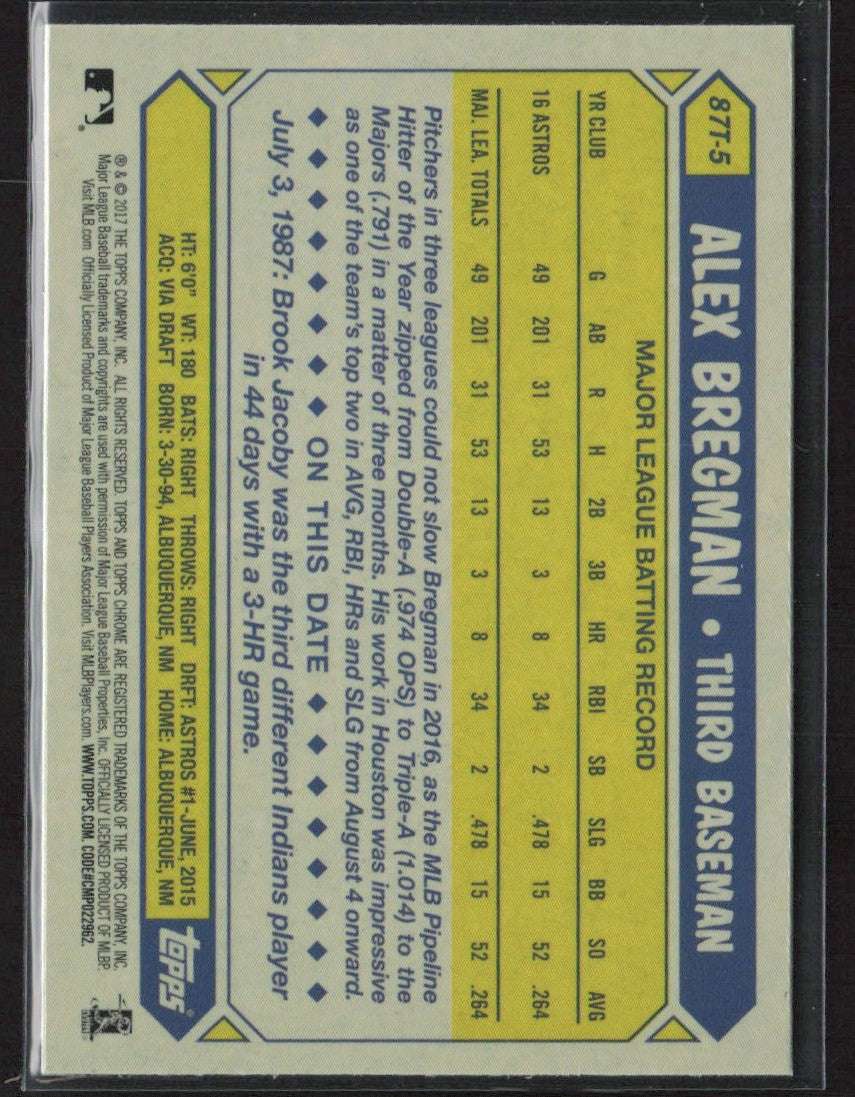 Alex Bregman 2017 Topps Chrome 1987 Design RC #87T-5 Houston Astros