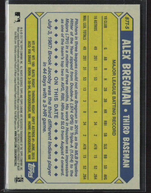 Alex Bregman 2017 Topps Chrome 1987 Design RC #87T-5 Houston Astros