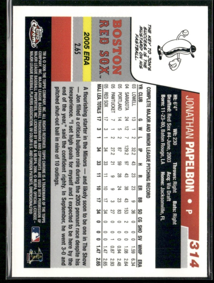 Jonathan Papelbon 2006 Topps Chrome RC #314 Boston Red Sox