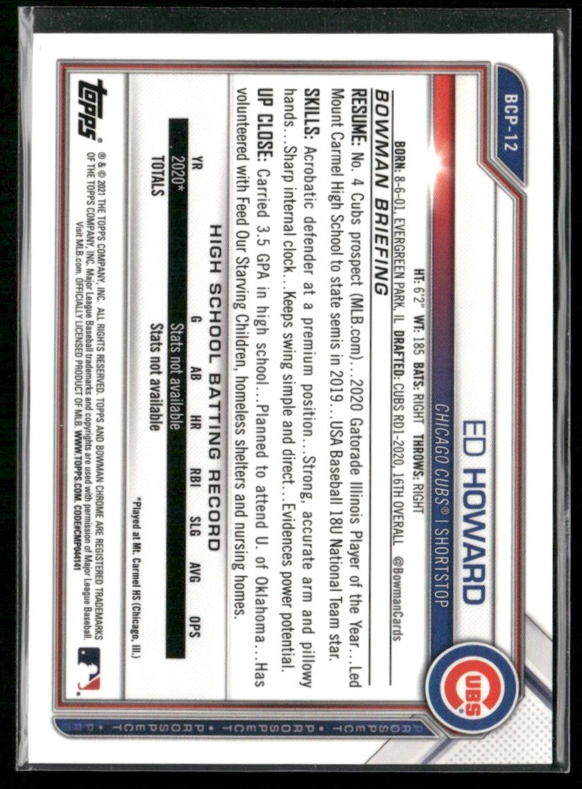 Ed Howard 2021 Bowman Chrome Purple Refractor /250 #BCP-12 Chicago Cubs