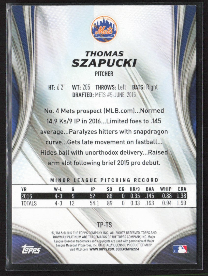 Thomas Szapucki 2017 Bowman Platinum Purple /250 #TP-TS New York Mets