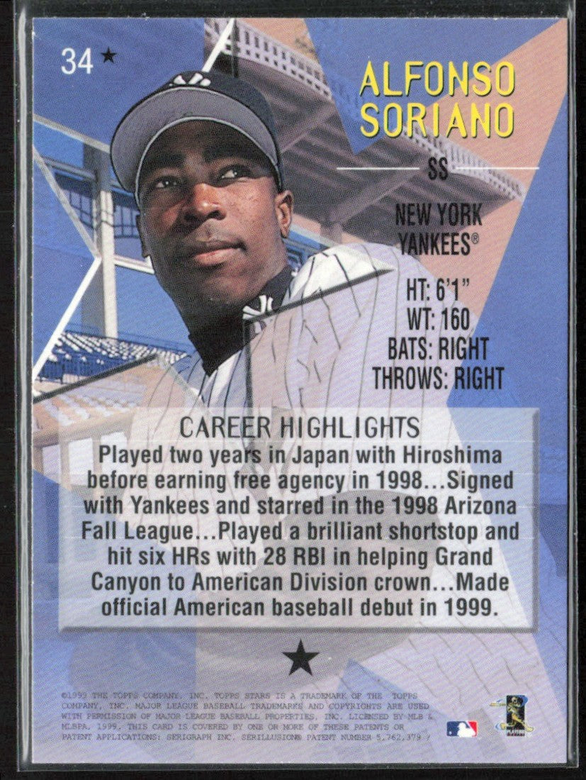 Alfonso Soriano 1999 Topps Stars One Star RC #34 New York Yankees