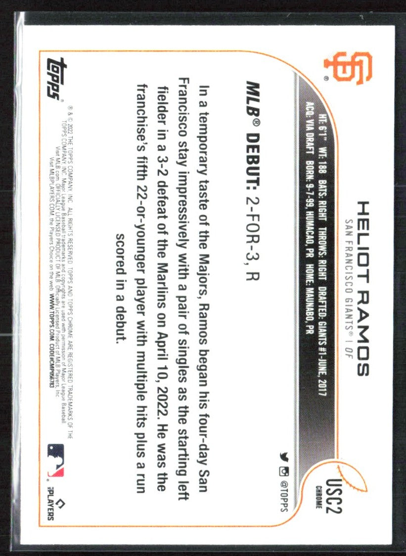 Heliot Ramos 2022 Topps Chrome Purple Refractor RC #USC2 San Francisco Giants