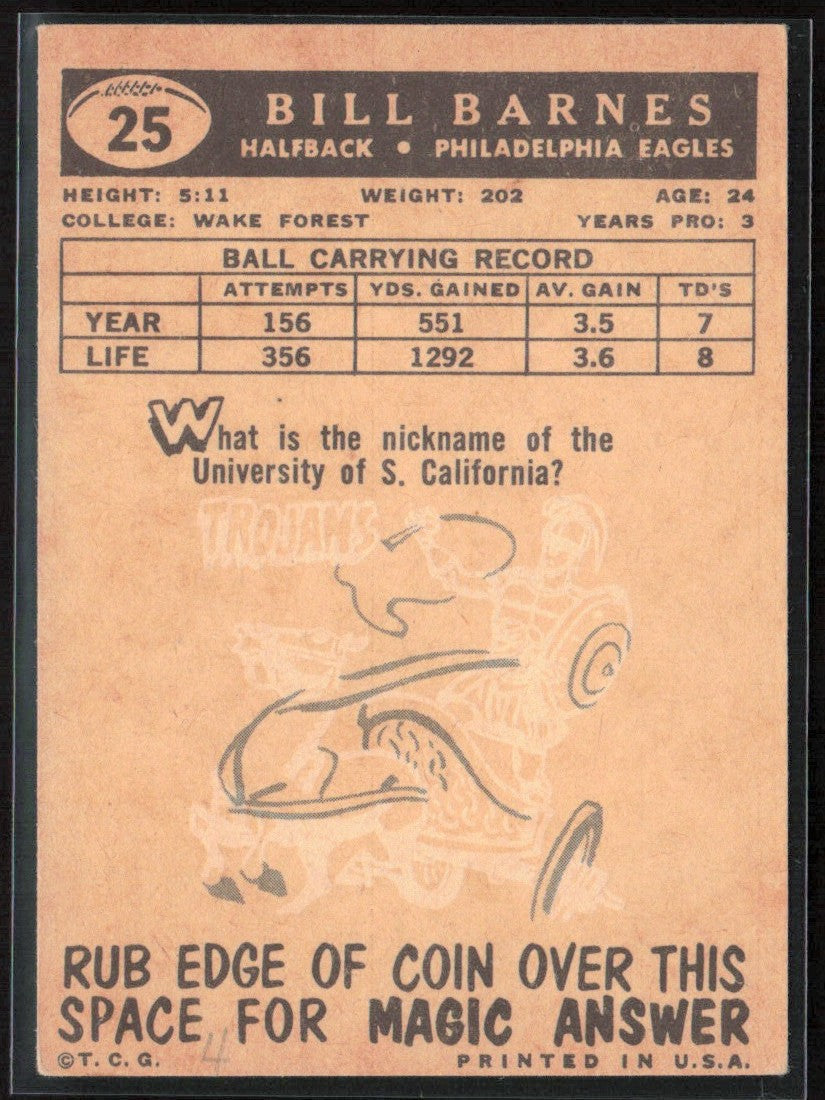 Bill Barnes 1959 Topps #25 Philadelphia Eagles
