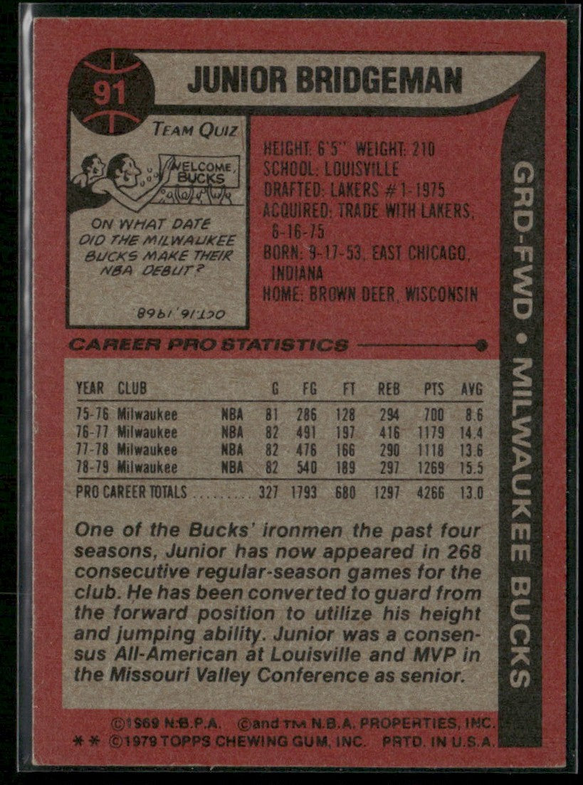 Junior Bridgeman 1979 Topps #91 Milwaukee Bucks