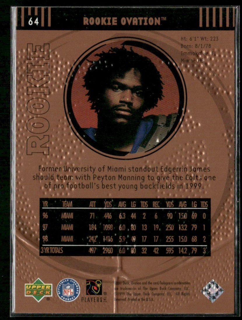 Edgerrin James 1999 Upper Deck Ovation RC #64 Indianapolis Colts