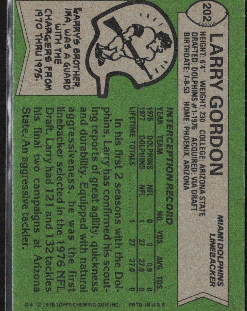 Larry Gordon 1978 Topps RC #202 Miami Dolphins