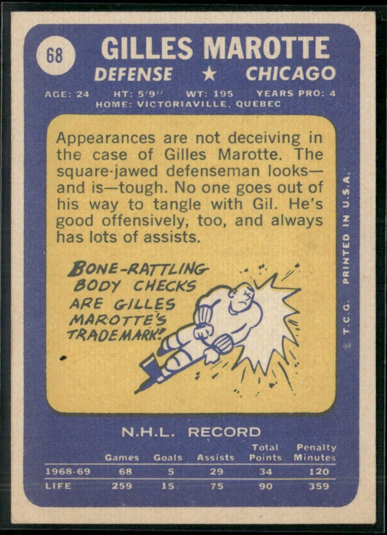 Gilles Marotte 1969 Topps #68 Chicago Blackhawks