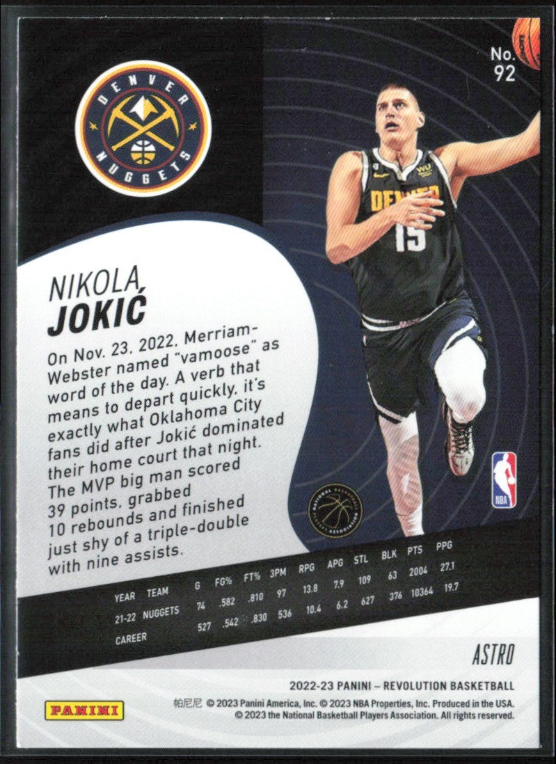 Nikola Jokic 2022 Panini Revolution Astro #92 Denver Nuggets