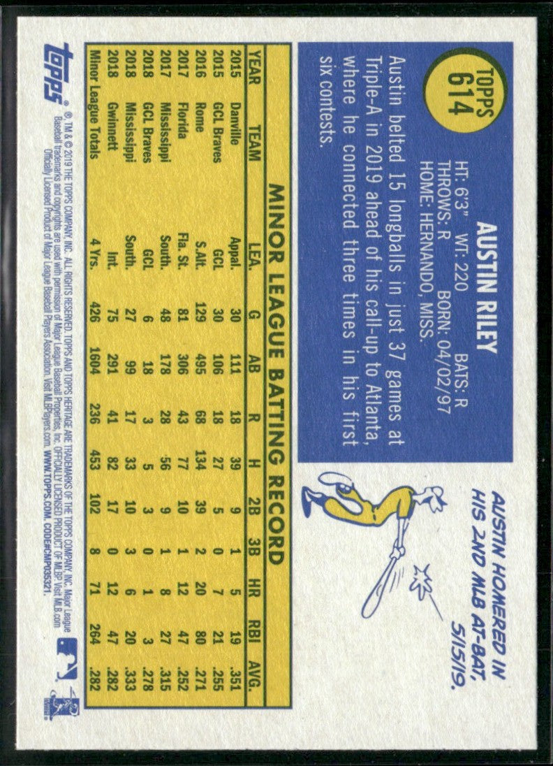 Austin Riley 2019 Topps Heritage RC #614 Atlanta Braves