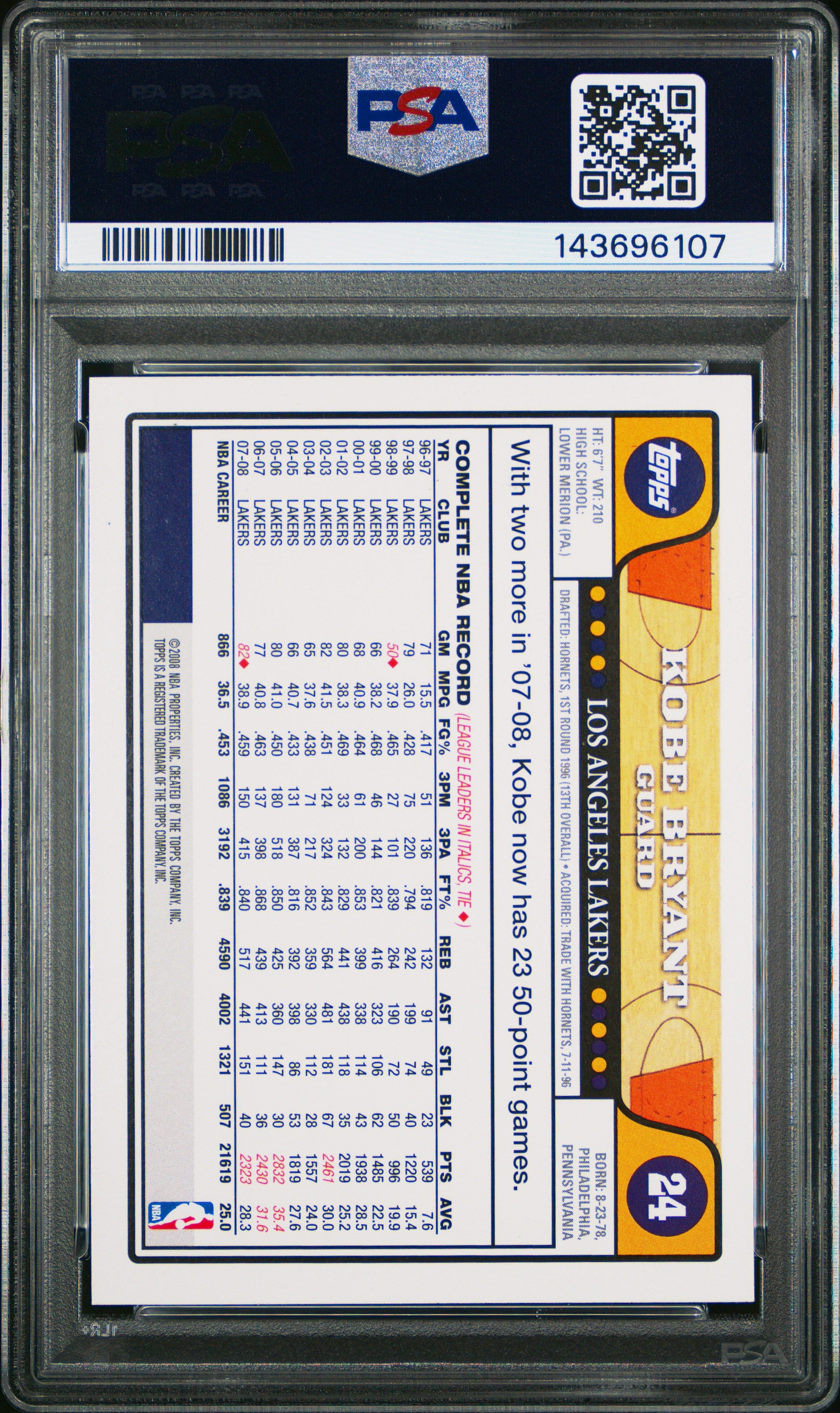 Kobe Bryant w/ Lebron James 2008 Topps psa 10 #24 Los Angeles Lakers