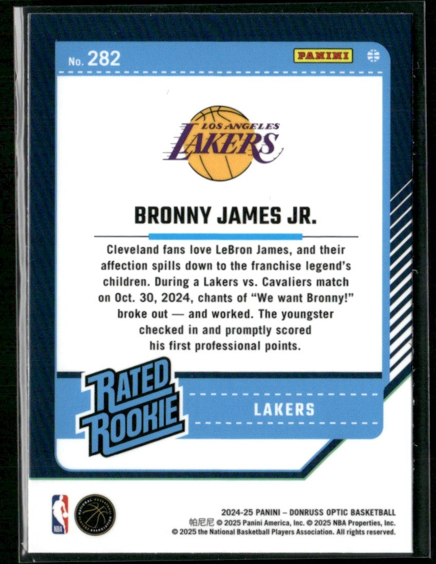 Bronny James Jr. 2024 Donruss Optic RC #282 Los Angeles Lakers