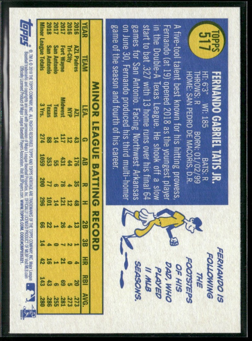 Fernando Tatis Jr. 2019 Topps Heritage High Number RC #517 San Diego Padres