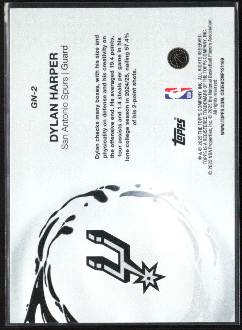 Dylan Harper 2025 Topps Generation Now RC #GN-2 San Antonio Spurs