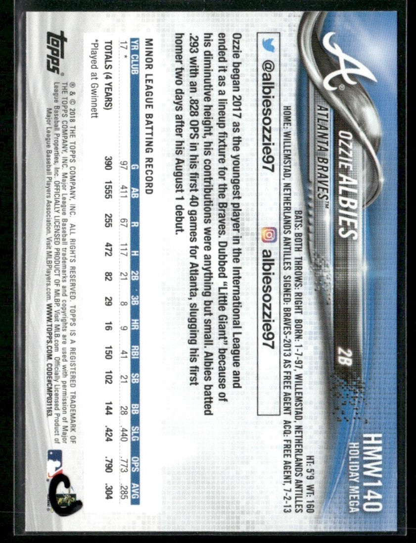 Ozzie Albies 2018 Topps Holiday RC #HMW140 Atlanta Braves